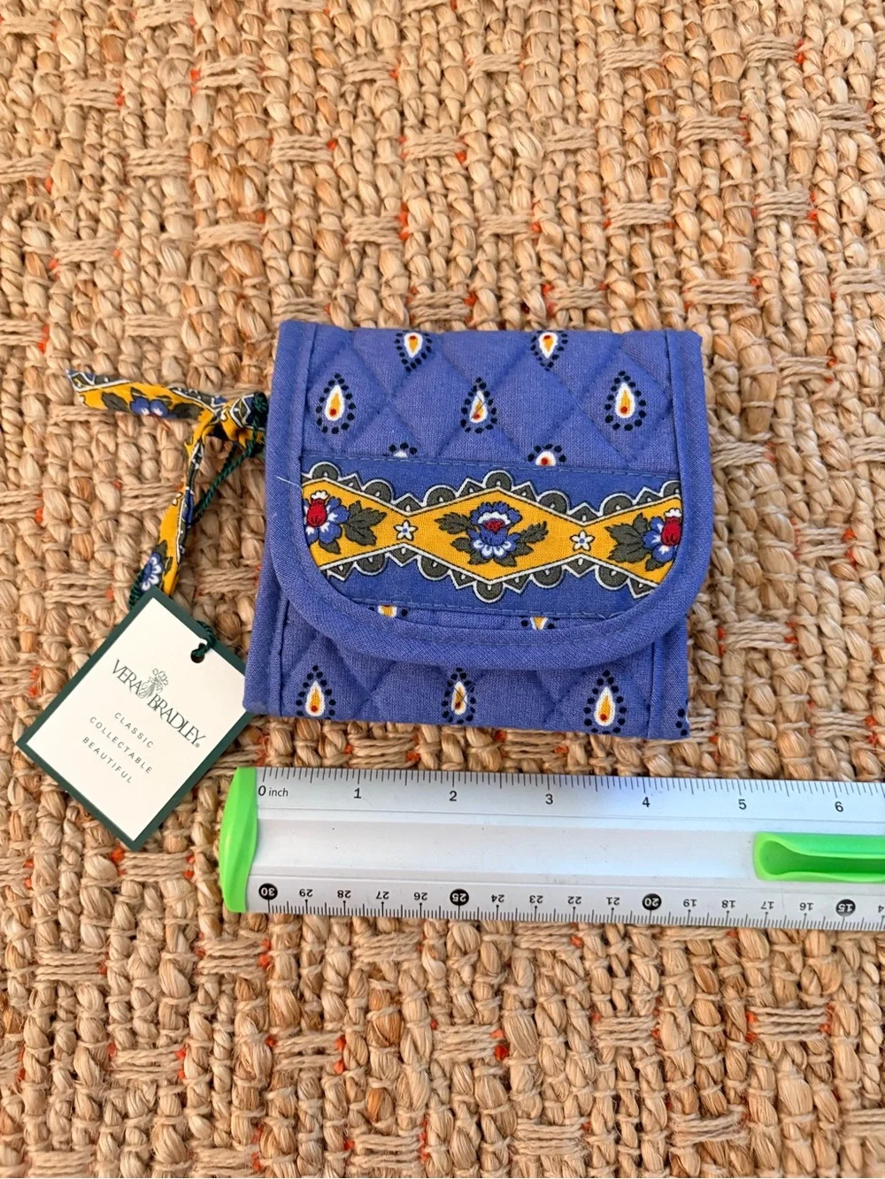Vera Bradley Quilted Trifold Wallet - Blue with Yellow Floral Band NWT